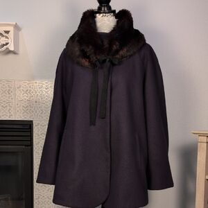 Lane Bryant Black Cape with Faux Fur Collar